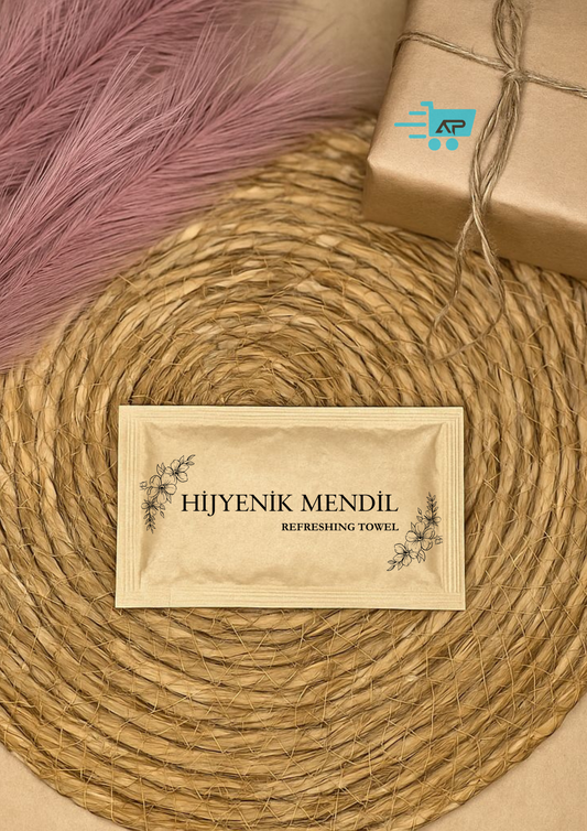 "Hijyenik Mendil" Baskılı Kraft Tek Kullanımlık Islak Mendil
