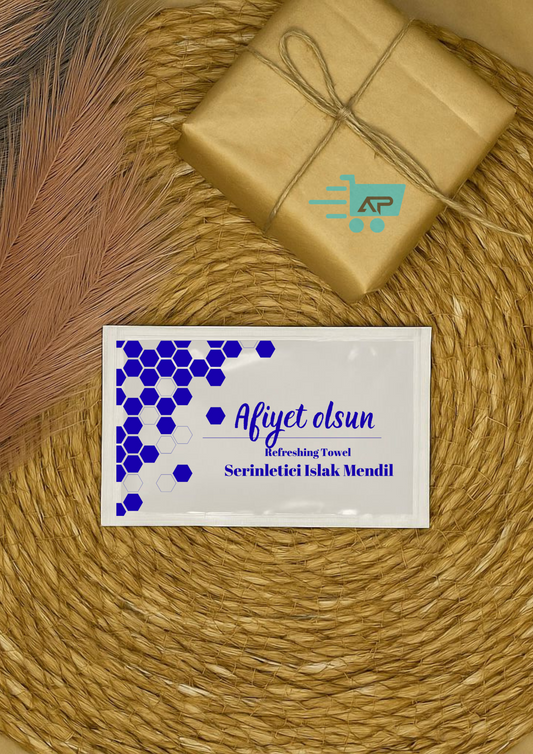 Petekli "Afiyet Olsun!" Baskılı Tek Kullanımlık Islak Mendil