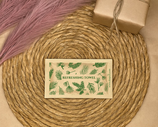 "Refreshing Towel" Baskılı Kraft Tek Kullanımlık Islak Mendil