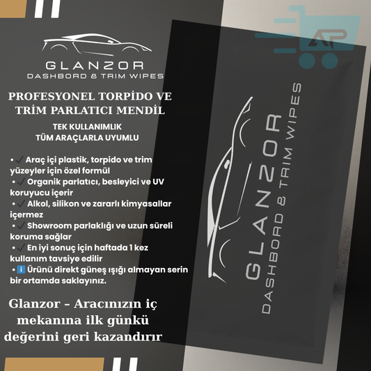 Glanzor Tek Kullanımlık Torpido & Plastik Trim Parlatıcı - Torpido Parlatıcı Mendil