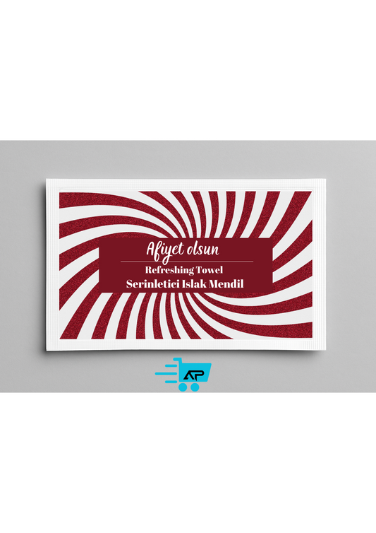 Burgundy "Afiyet Olsun!" Baskılı Tek Kullanımlık Islak Mendil
