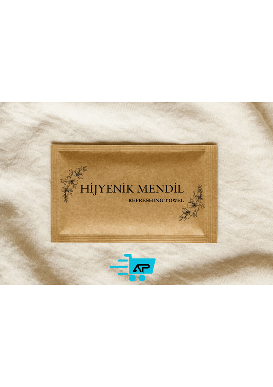 "Hijyenik Mendil" Baskılı Kraft Tek Kullanımlık Islak Mendil