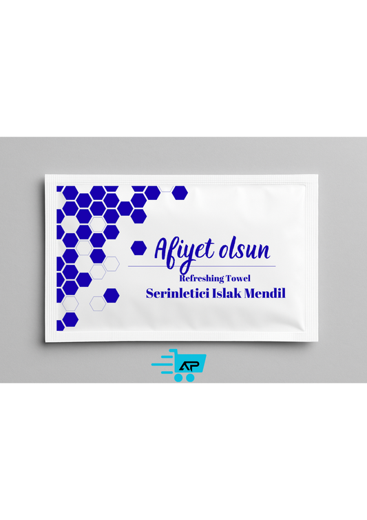 Petekli "Afiyet Olsun!" Baskılı Tek Kullanımlık Islak Mendil