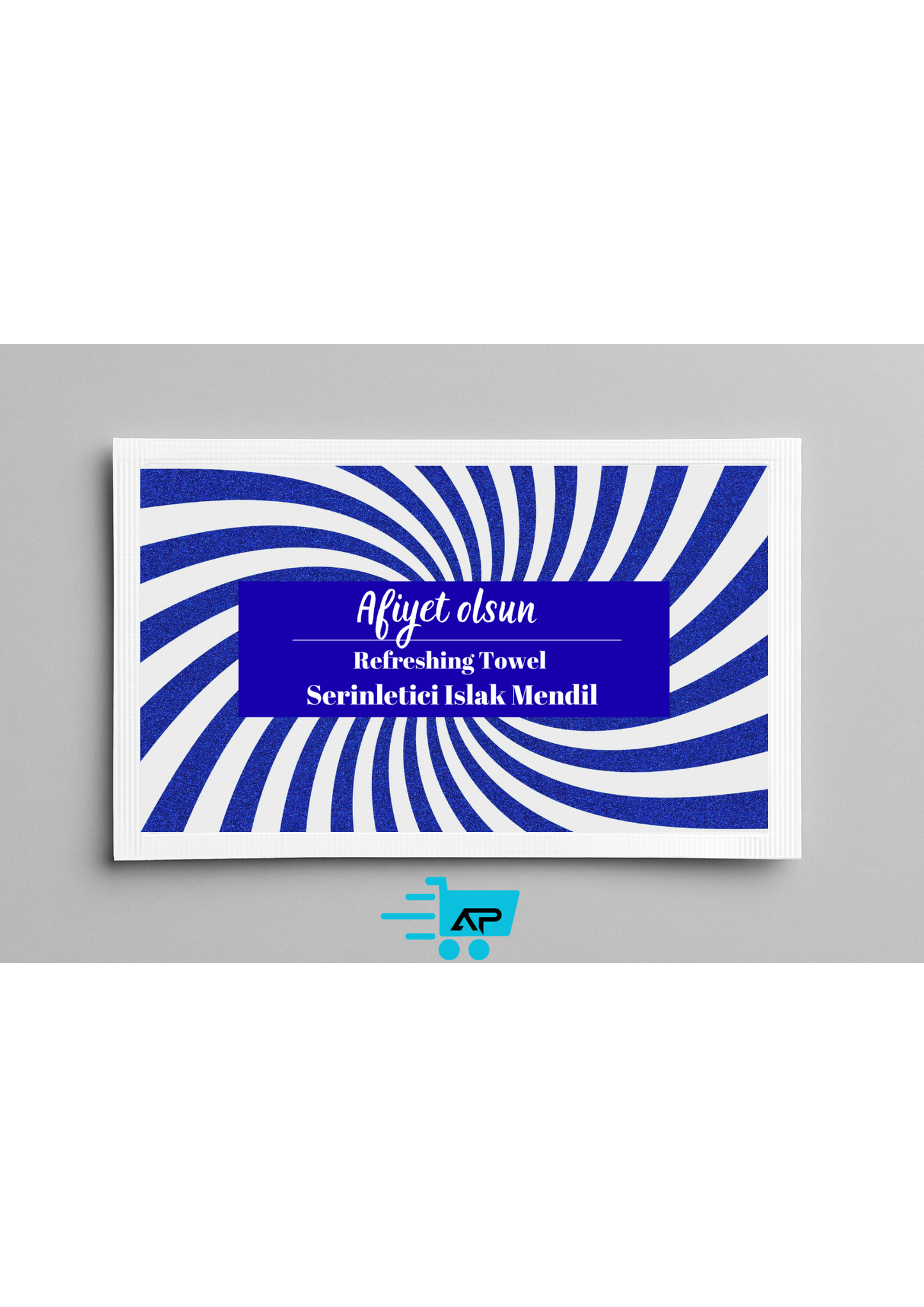 İndigo Mavi "Afiyet Olsun!" Baskılı Tek Kullanımlık Islak Mendil
