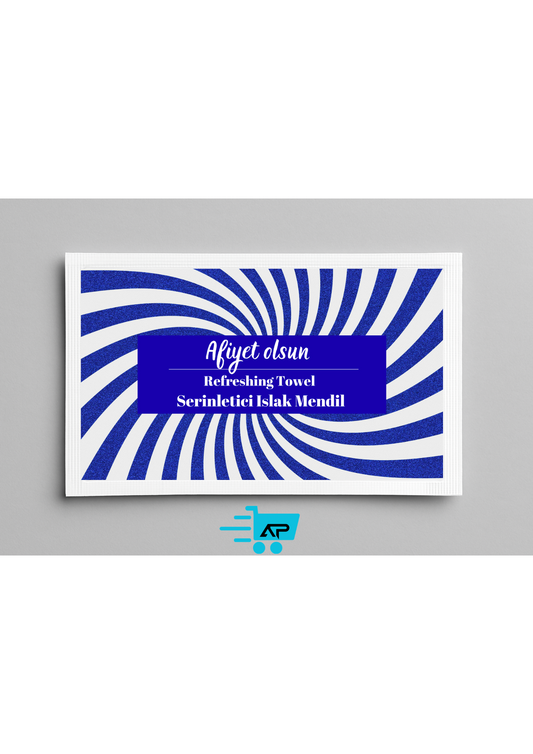 İndigo Mavi "Afiyet Olsun!" Baskılı Tek Kullanımlık Islak Mendil