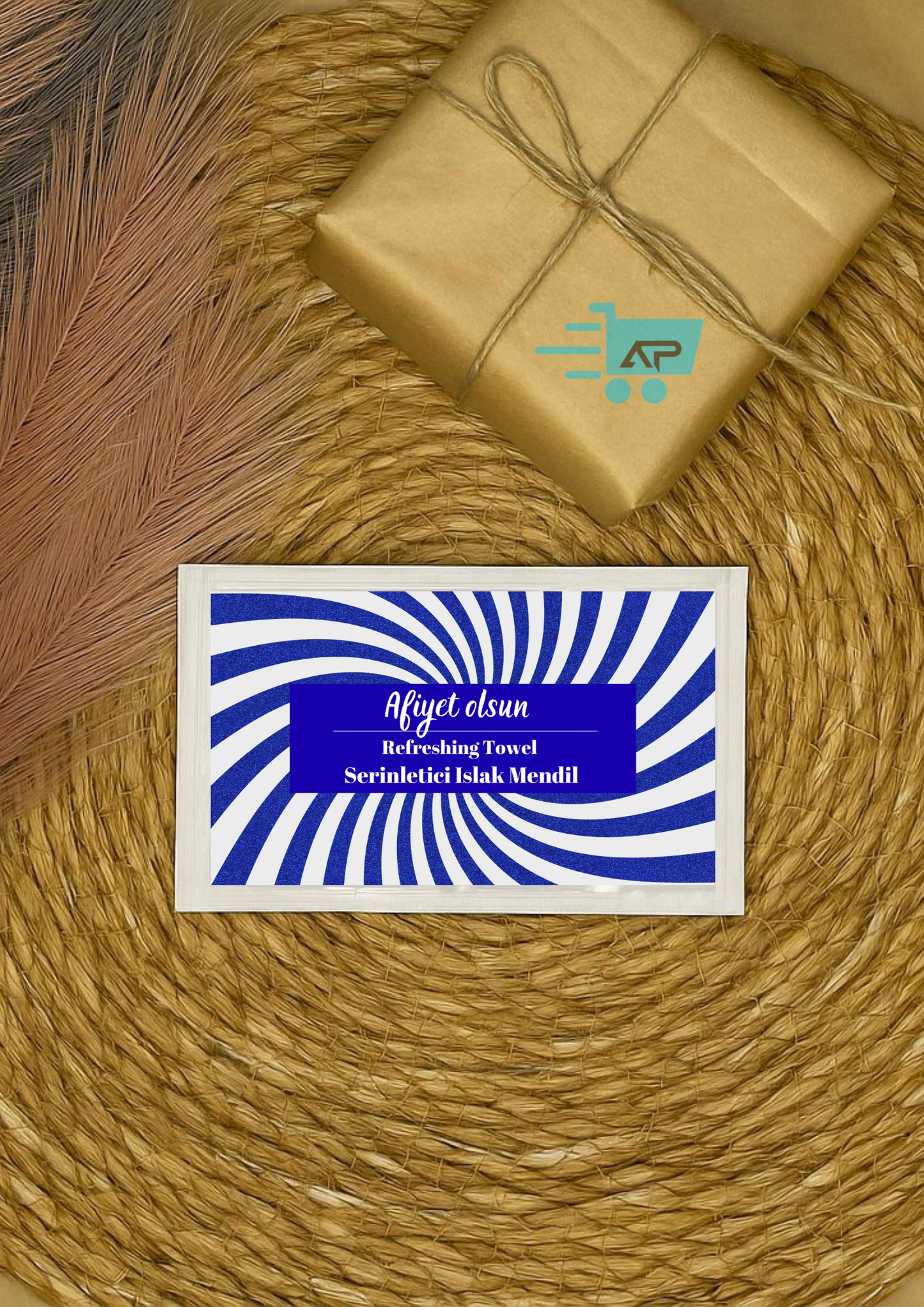 İndigo Mavi "Afiyet Olsun!" Baskılı Tek Kullanımlık Islak Mendil