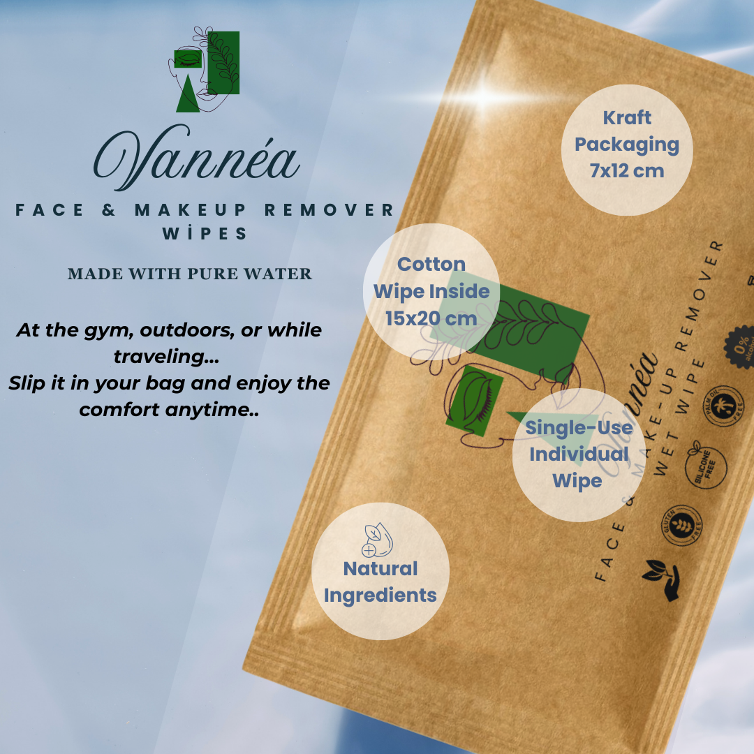 Vannéa Yüz & Makyaj Temizleme Mendili Tek Kullanımlık Taşınabilir Tekli Paket