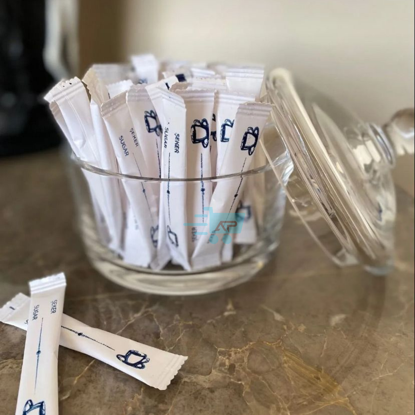 Mavi Fincan Baskılı, 3 gr Stick Şeker, Çubuk Şeker, Toz Şeker
