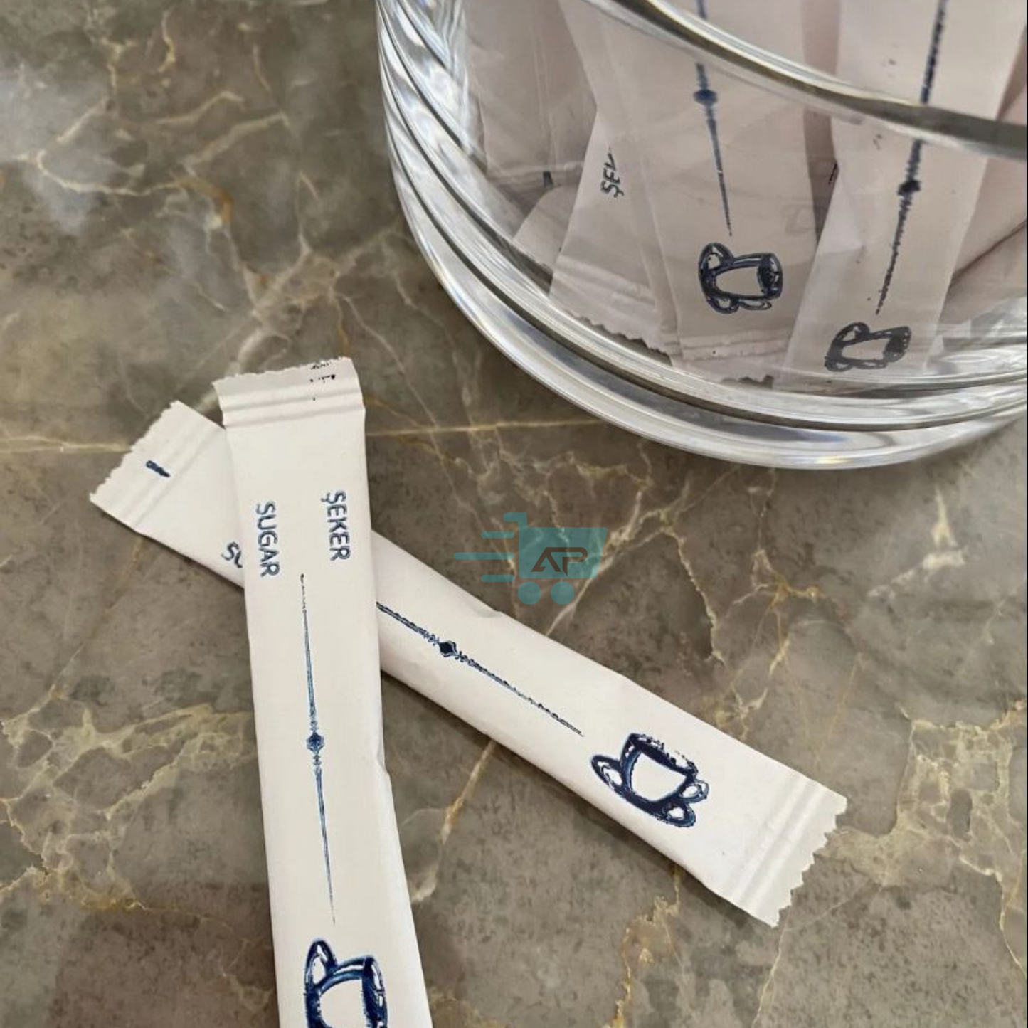 Mavi Fincan Baskılı, 3 gr Stick Şeker, Çubuk Şeker, Toz Şeker