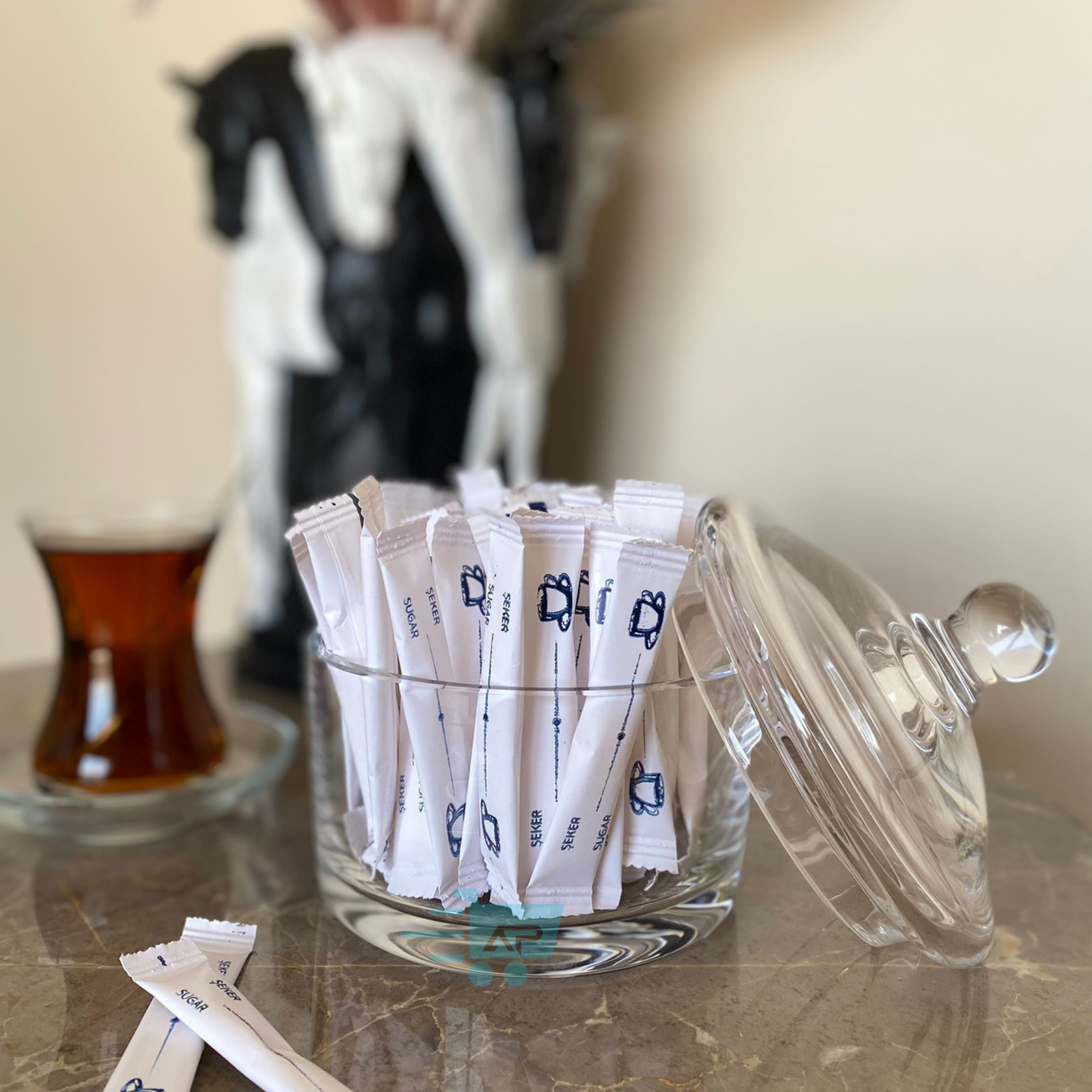 Mavi Fincan Baskılı, 3 gr Stick Şeker, Çubuk Şeker, Toz Şeker