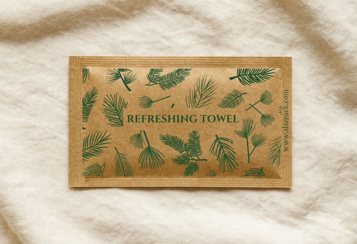 "Refreshing Towel" Baskılı Kraft Tek Kullanımlık Islak Mendil